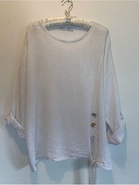 White Linen Top Beachy Relaxed M/L